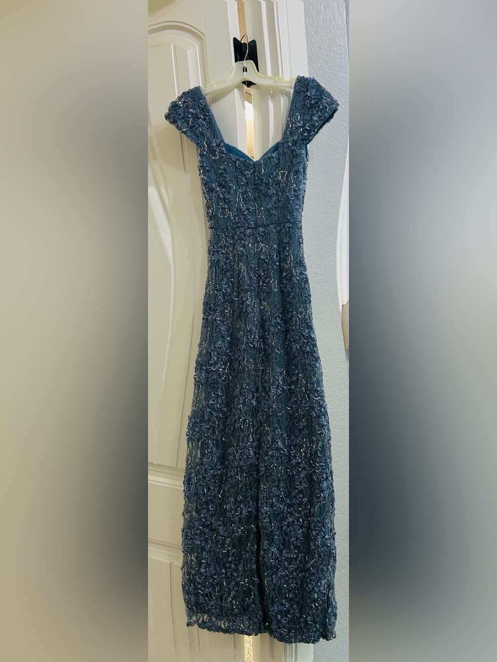 Oleg Cassini Embroidered Navy Blue Maxi Dress